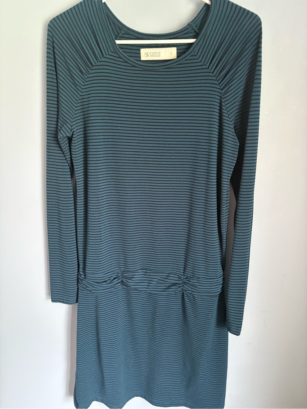 Carve Designs Teal and Black Long-Sleeve Striped Dress